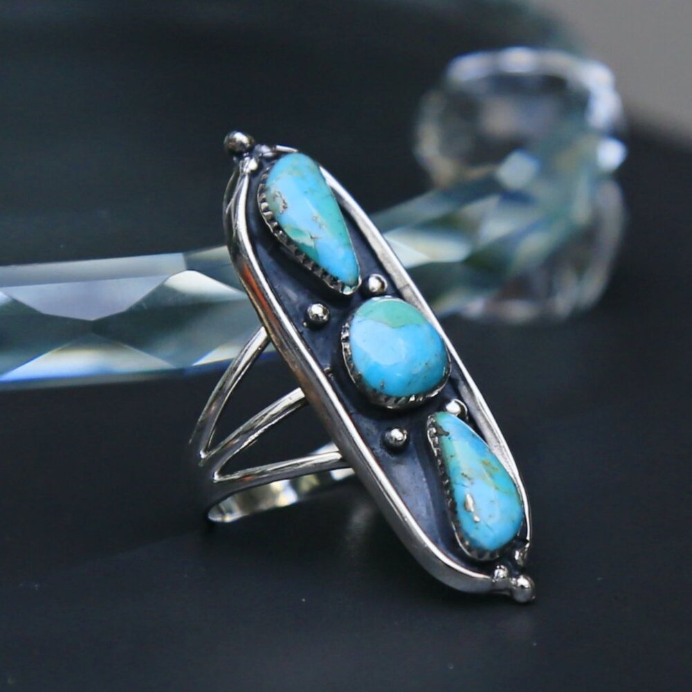 Artisan ✦ Santa Fe Style Ring ✦ Kingman Turquoise 9.00ctw 925 Southwest Size 9 - Picture 5 of 10
